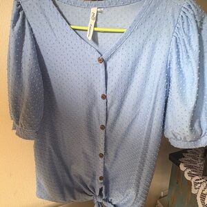 NY Collection Blue Puff Sleeve Blouse
